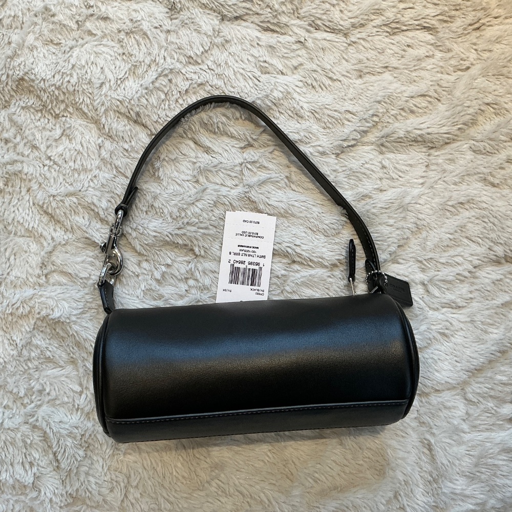 NWT COACH Nolita Smooth Black Leather Barrel Bag/Silver Hardware - Picture 3 of 10
